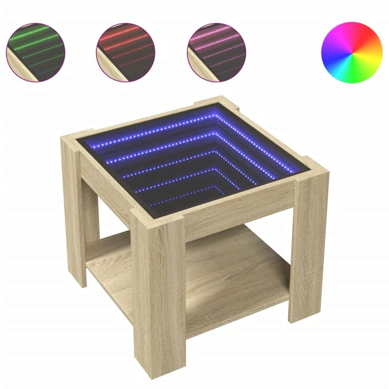 vidaXL LED-Couchtisch Sonoma Eiche 53x53x45 cm Holzwerkstoff günstig online kaufen