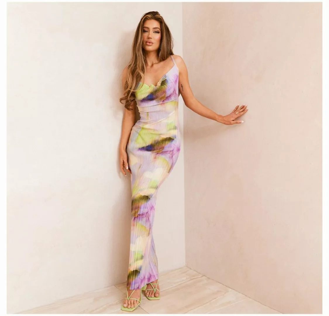 jalleria Spaghettikleid Bedrucktes, plissiertes Camisole-Kleid mit schmaler günstig online kaufen