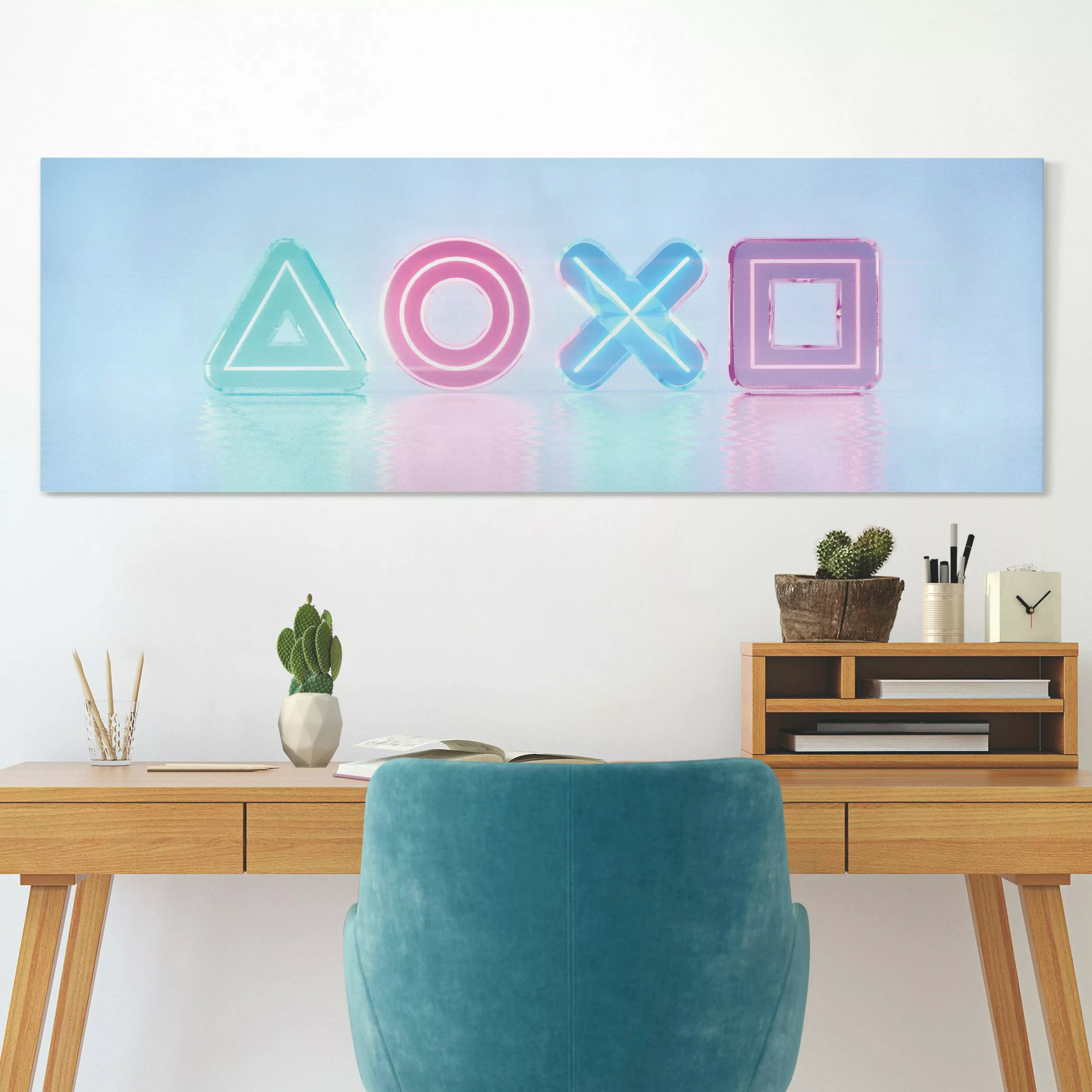 Leinwandbild Neon Dreieck Kreis X Quadrat günstig online kaufen