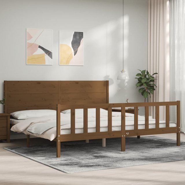 vidaXL Bett Massivholzbett mit Kopfteil Honigbraun 200x200 cm günstig online kaufen