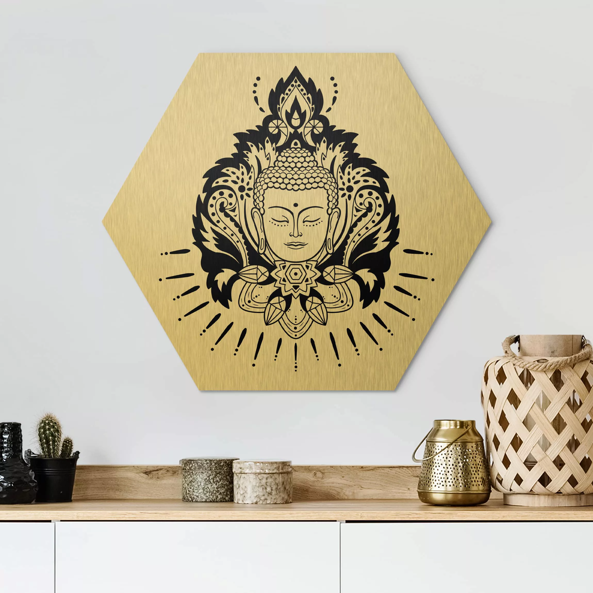 Hexagon-Alu-Dibond Bild Lotus mit Buddha günstig online kaufen