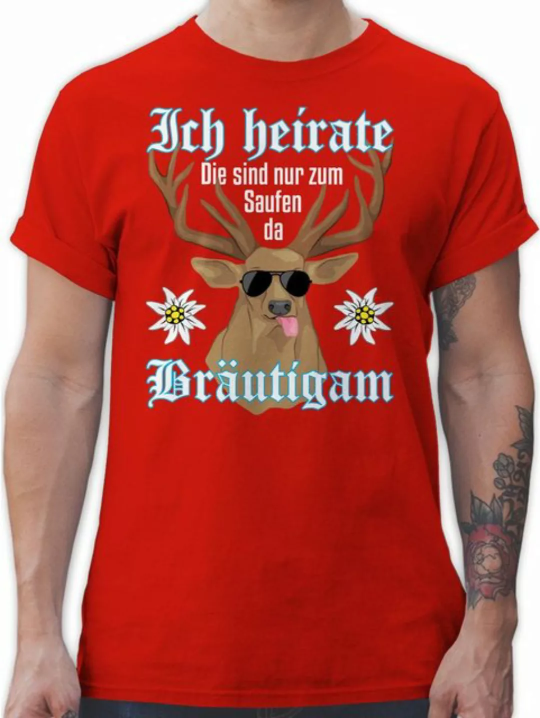 Shirtracer T-Shirt Bräutigam Hirsch - weiß JGA Männer günstig online kaufen