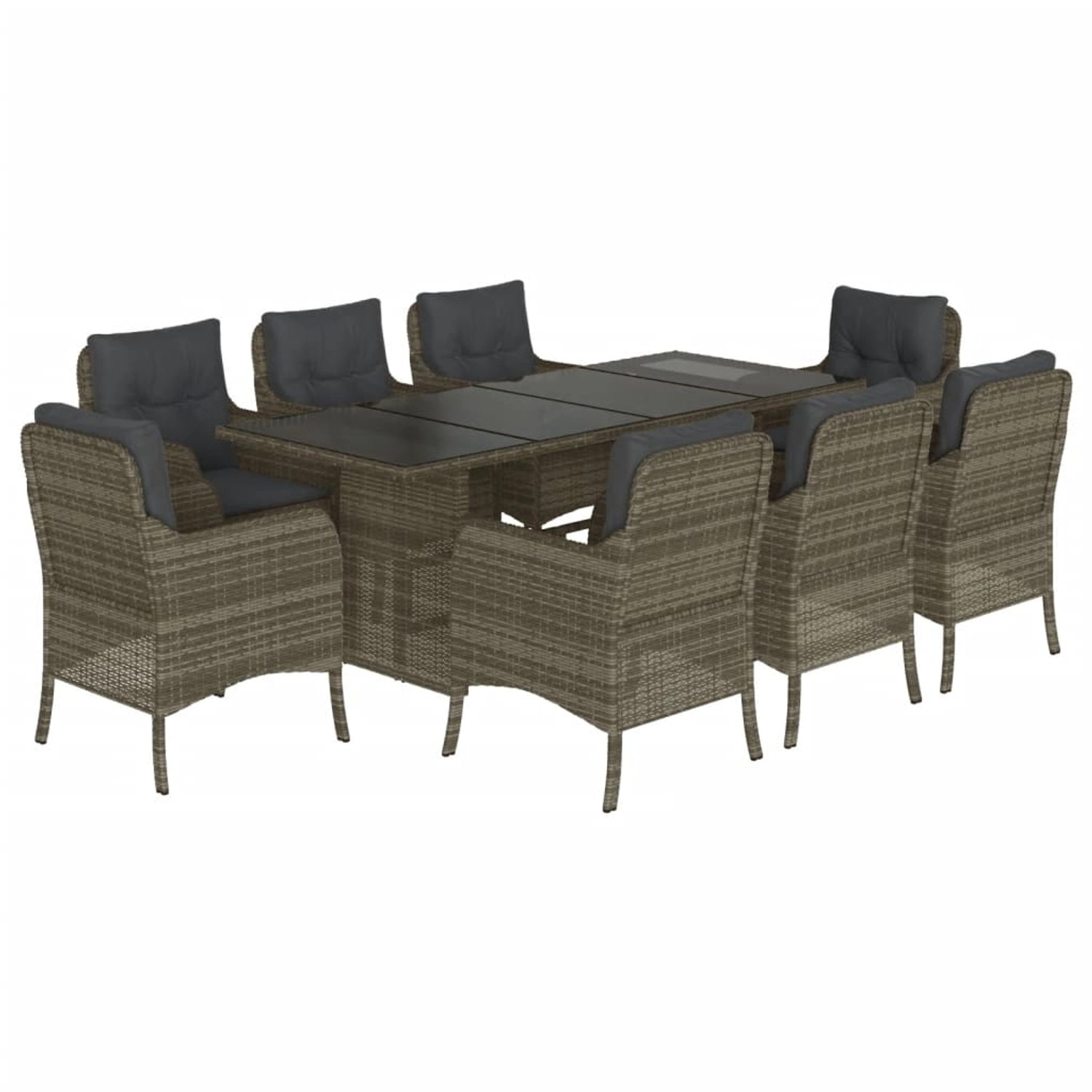 vidaXL 9-Tlg Garten-Essgruppe mit Kissen Grau Poly Rattan 3211885 günstig online kaufen