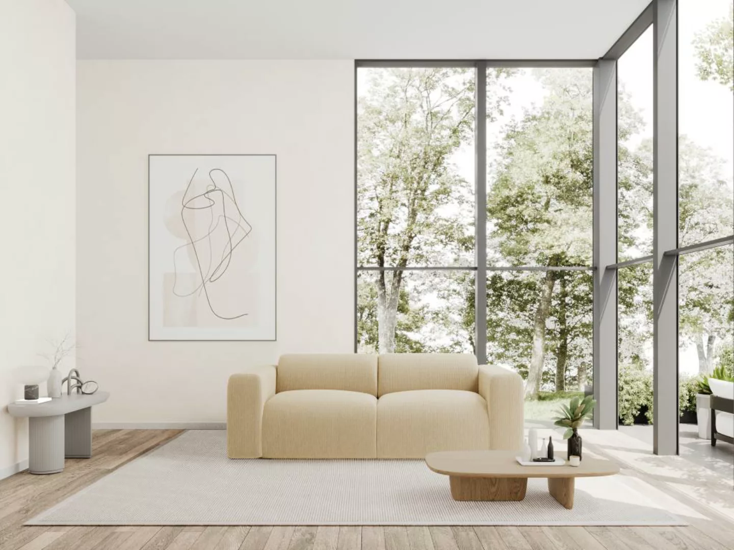 Sofa 3-Sitzer - Strukturstoff - Beige - POGNI von Maison Céphy günstig online kaufen