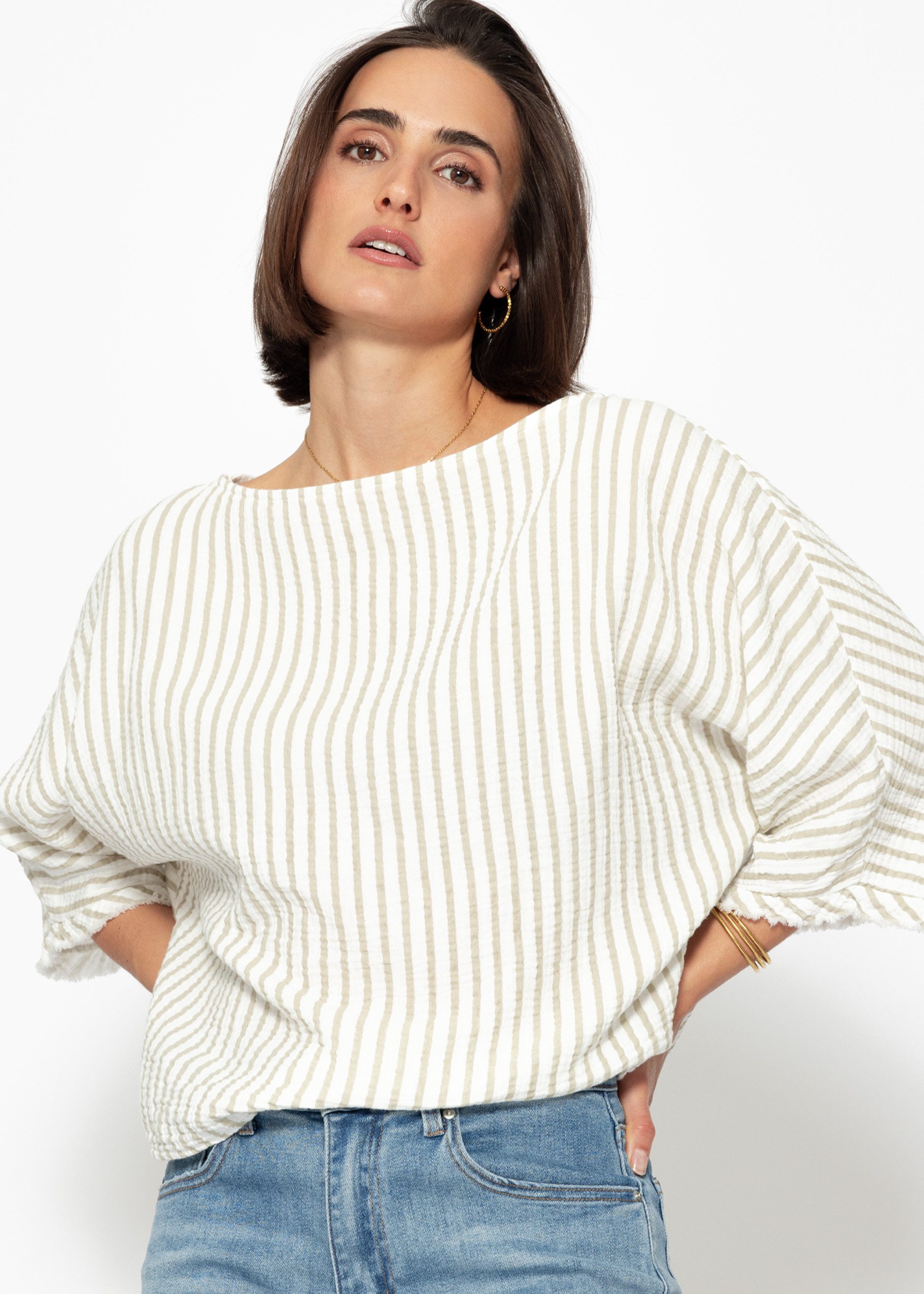 SASSYCLASSY Kurzarmbluse Oversizes Musselin Shirt kurzarm günstig online kaufen