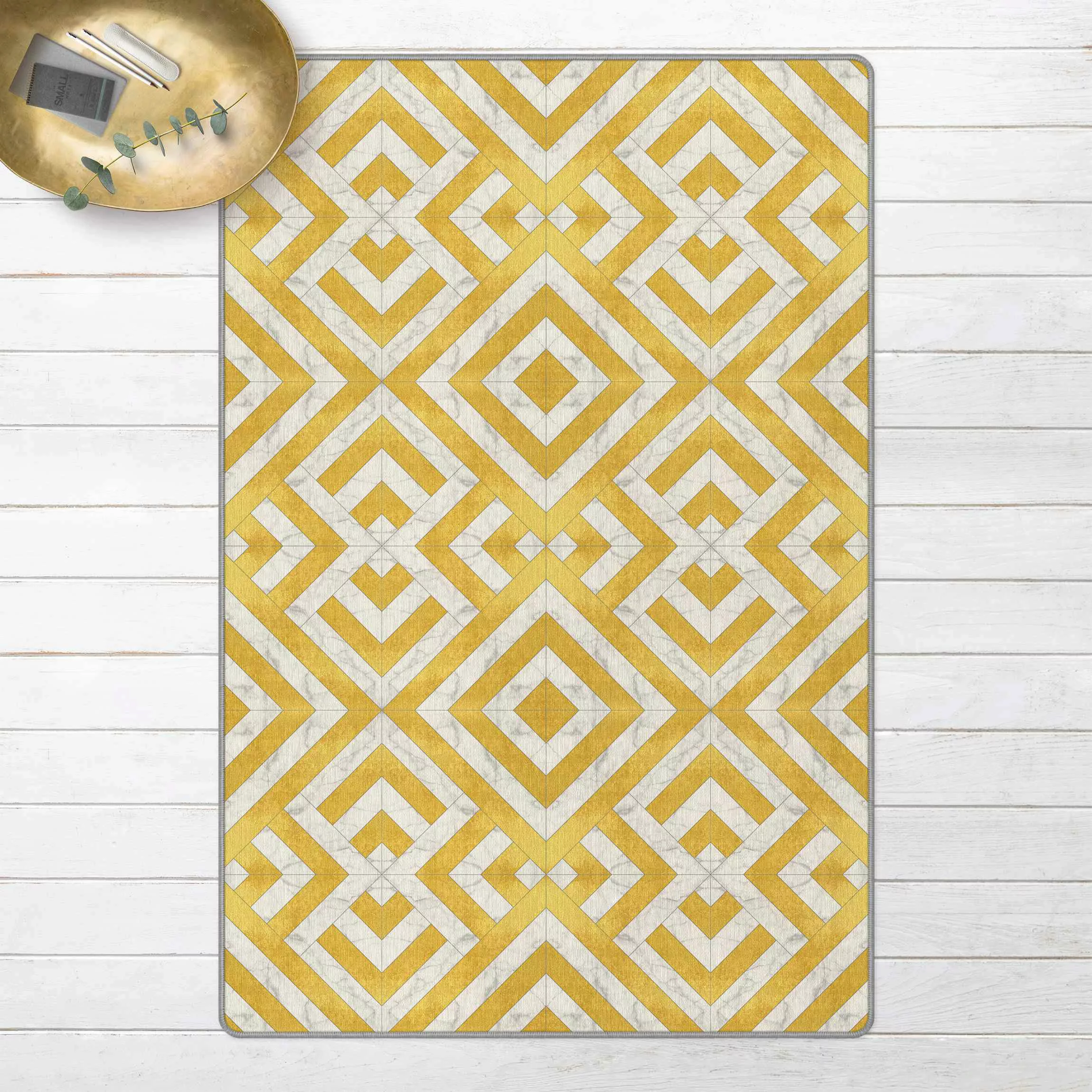 Teppich Geometrischer Fliesenmix Art Deco Gold Marmor günstig online kaufen