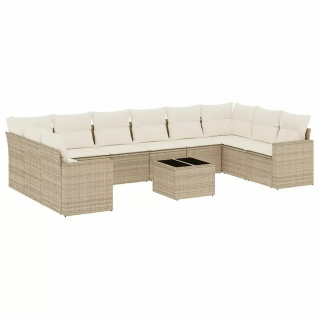 vidaXL Sofaelement 11-tlg. Garten-Sofagarnitur mit Kissen Beige Poly Rattan günstig online kaufen