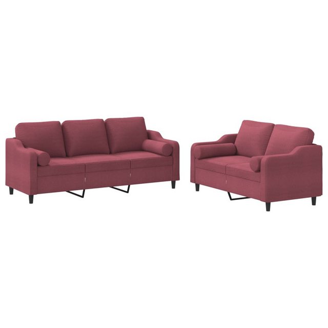 vidaXL Sofa Sofagarnitur Set mit Kissen Stoff, 2-tlg., Rot günstig online kaufen