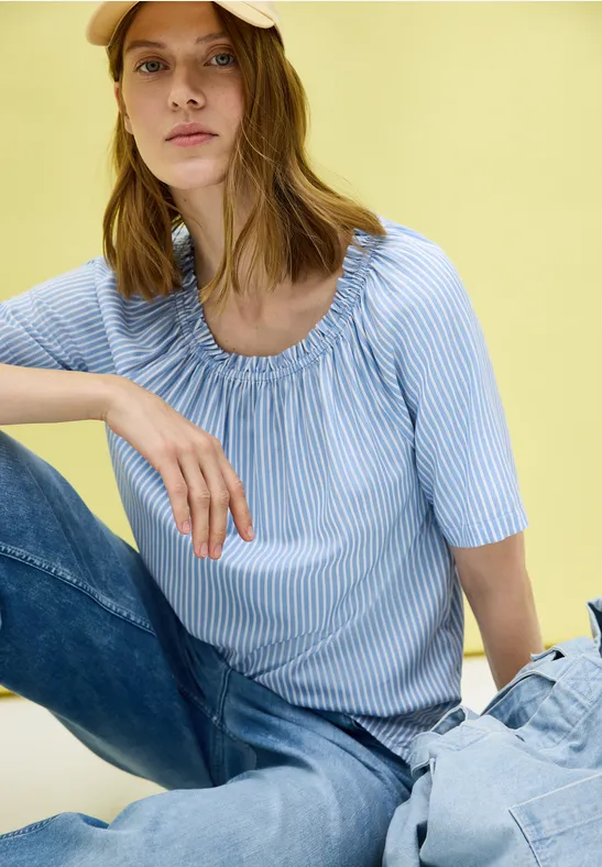 Bluse mit elastischem Kragen günstig online kaufen