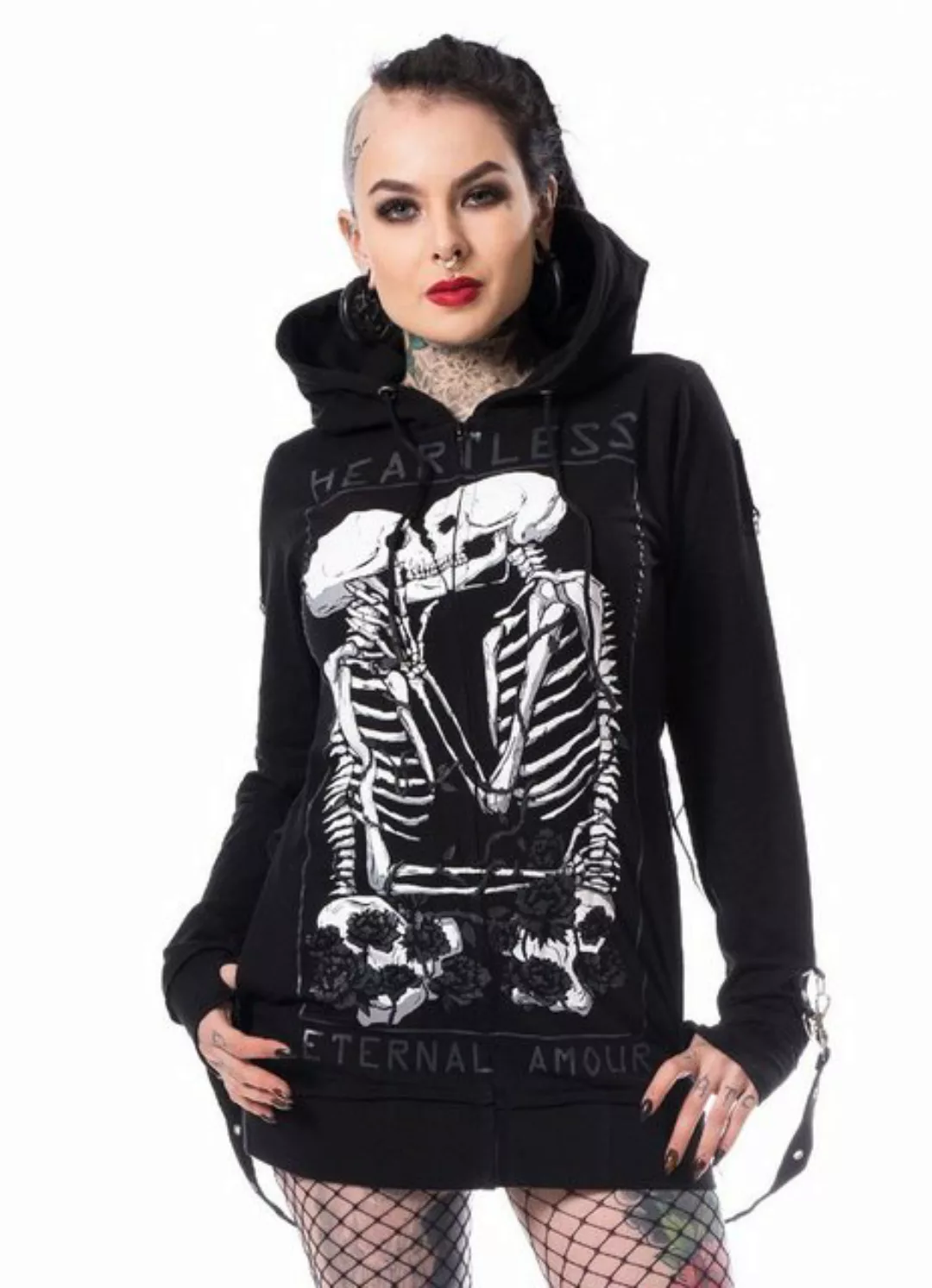 Heartless Kapuzensweatshirt Kapuzenjacke Karin Hood Gothic Riemen Punk Stra günstig online kaufen