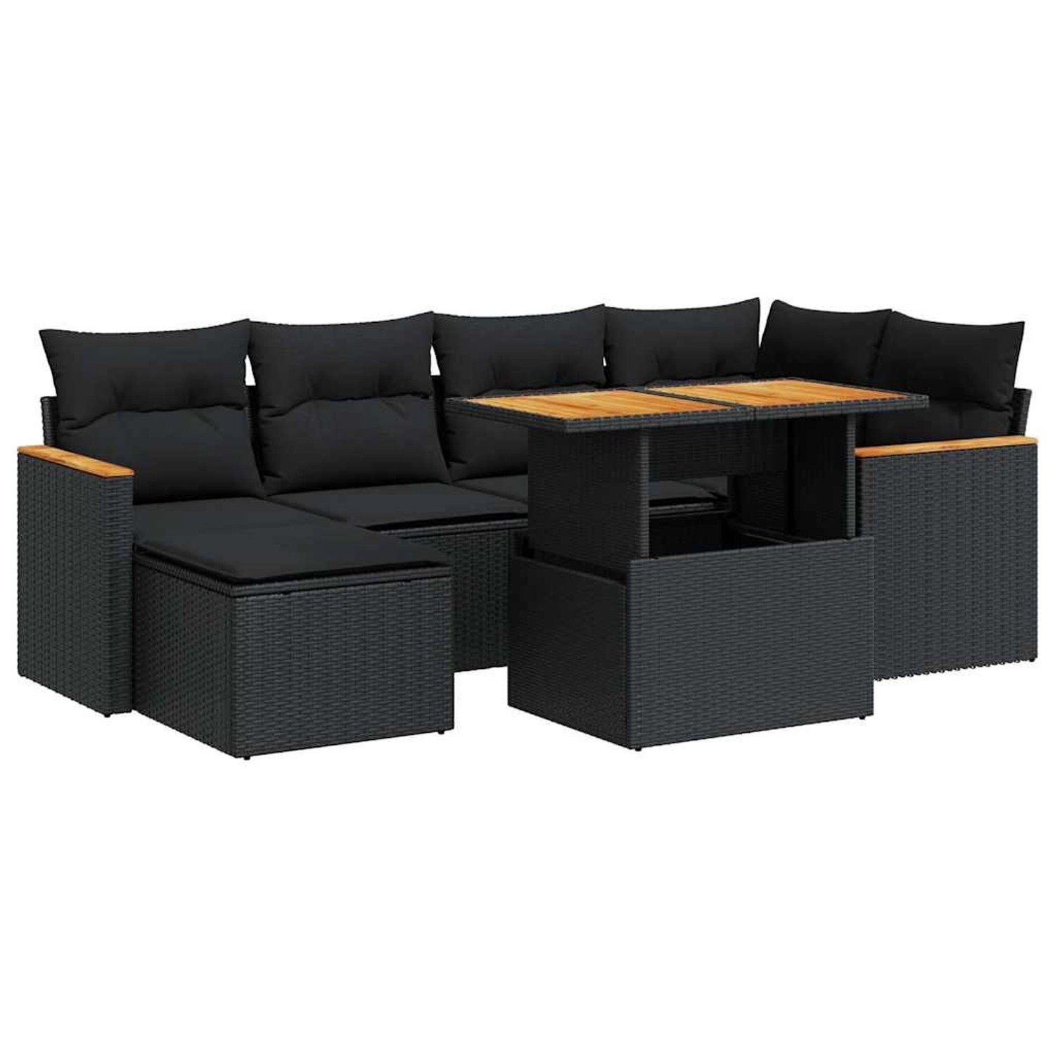 vidaXL 7-Tlg Garten-Sofagarnitur mit Kissen Schwarz Poly Rattan 3327506 günstig online kaufen