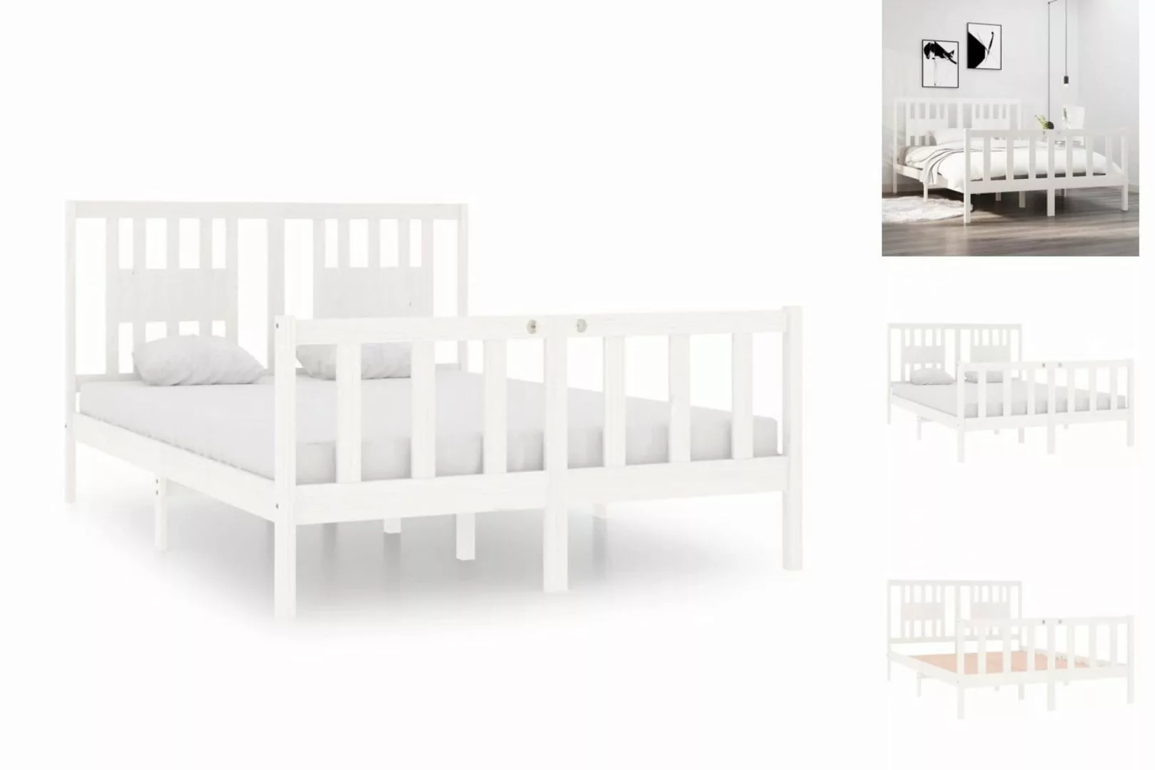 vidaXL Bettgestell Massivholzbett Weiß 140x190 cm Bett Bettrahmen Bettgeste günstig online kaufen