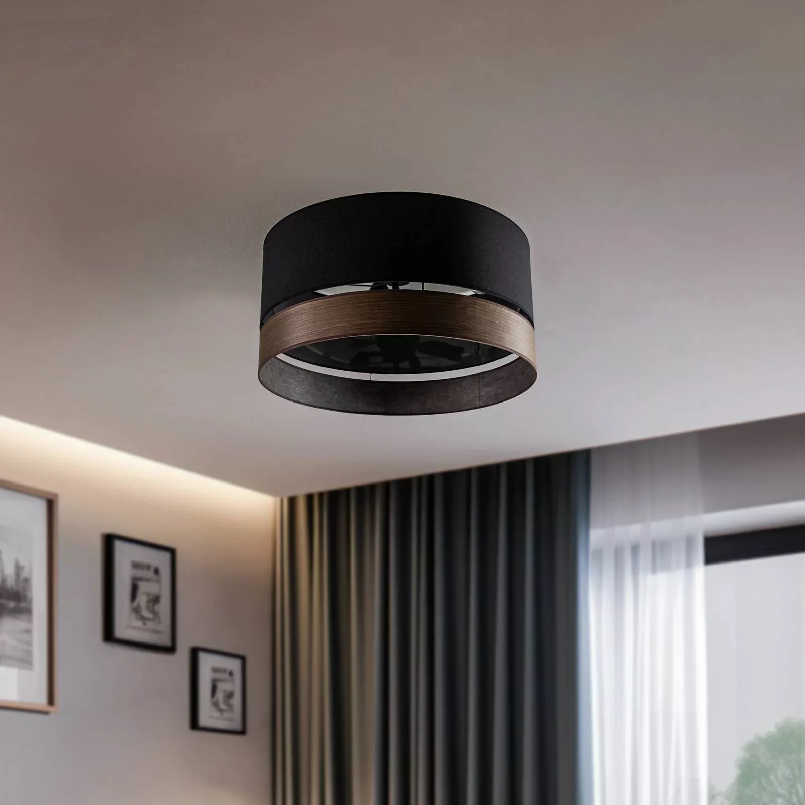 Euluna Levo Deckenlampe Ø60cm eiche dunkel/schwarz günstig online kaufen