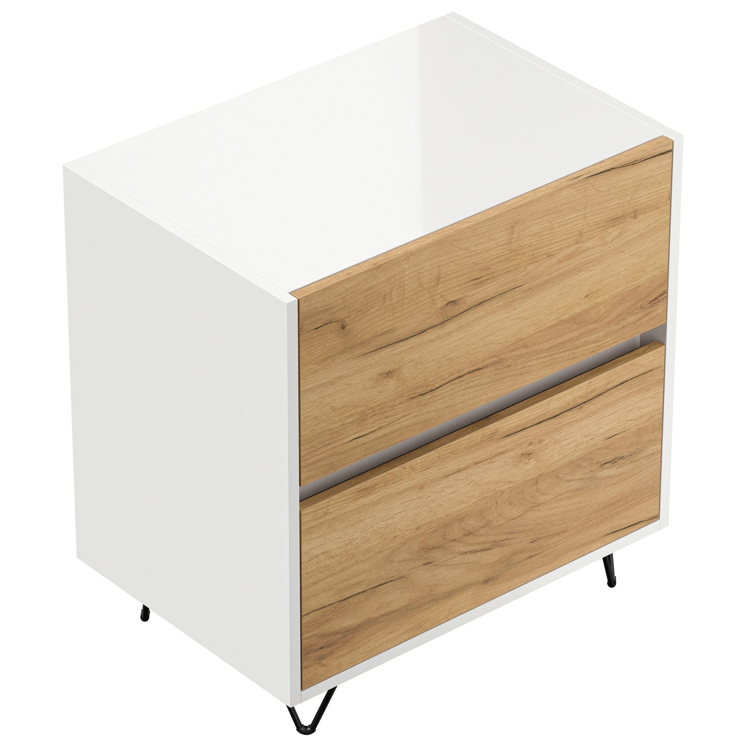 Posseik Nachttisch Industrial A 2 Schubladen 60 cm Weiß Eiche Front günstig online kaufen