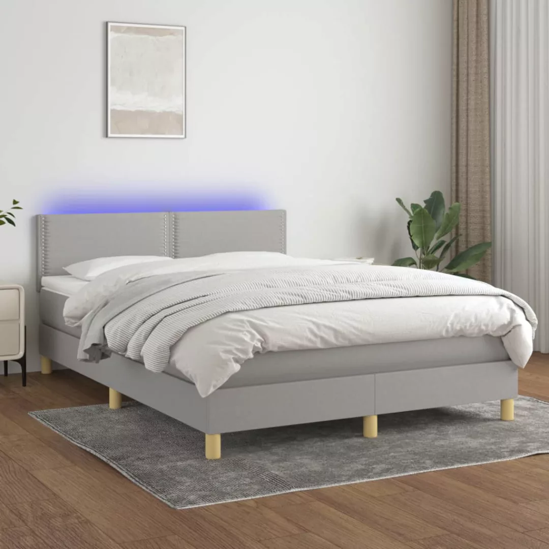 vidaXL Bettgestell Boxspringbett mit Matratze LED Hellgrau 140x200 cm Stoff günstig online kaufen