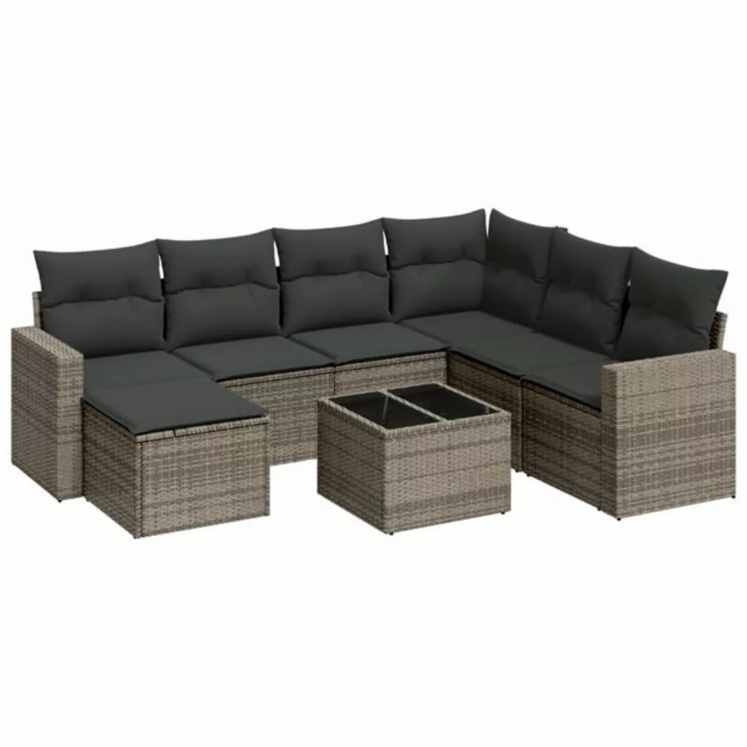 vidaXL Sofaelement 8-tlg. Garten-Sofagarnitur mit Kissen Grau Poly Rattan ( günstig online kaufen