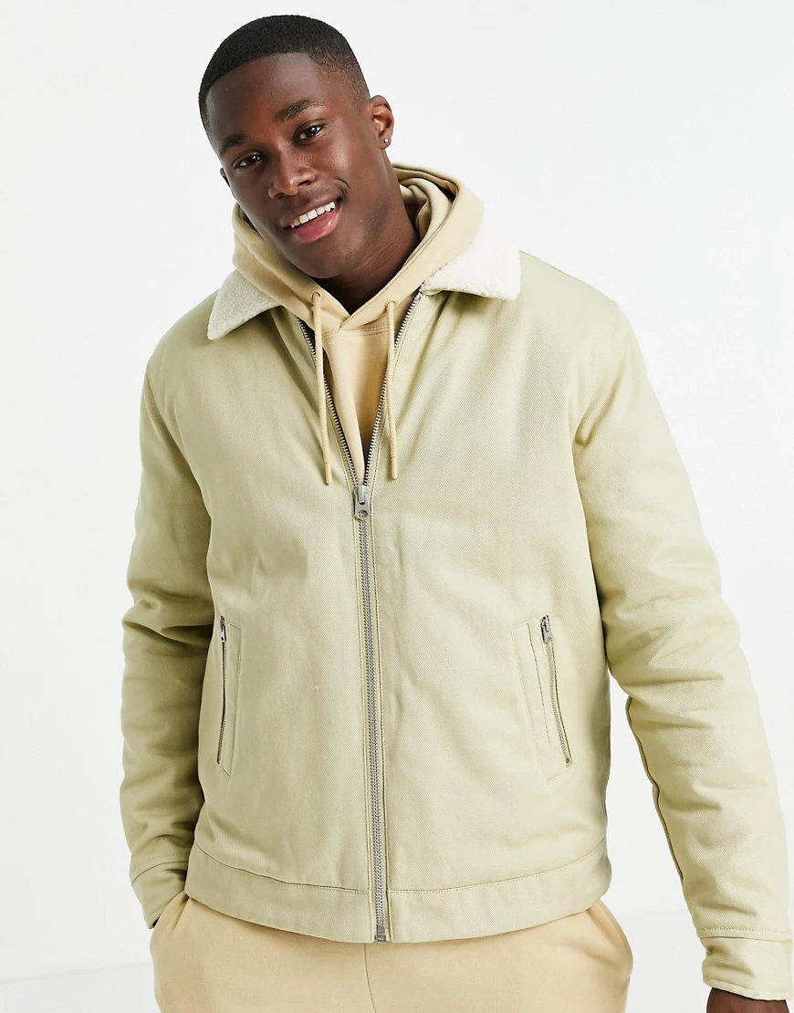 Topman – Harrington-Jacke in Stein mit flauschigem Fellkragen-Neutral günstig online kaufen