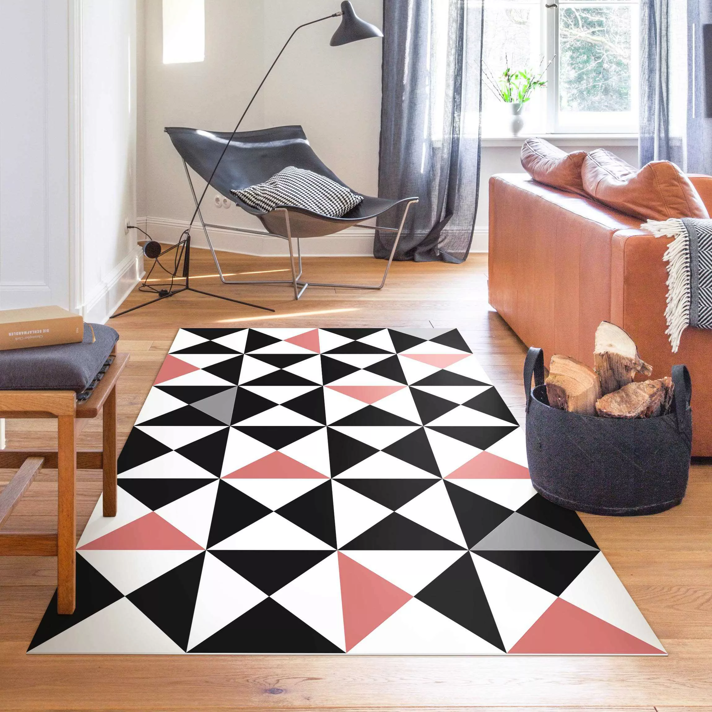 Vinyl-Teppich Geometrisches Muster große Dreiecke Farbakzent Altrosa günstig online kaufen