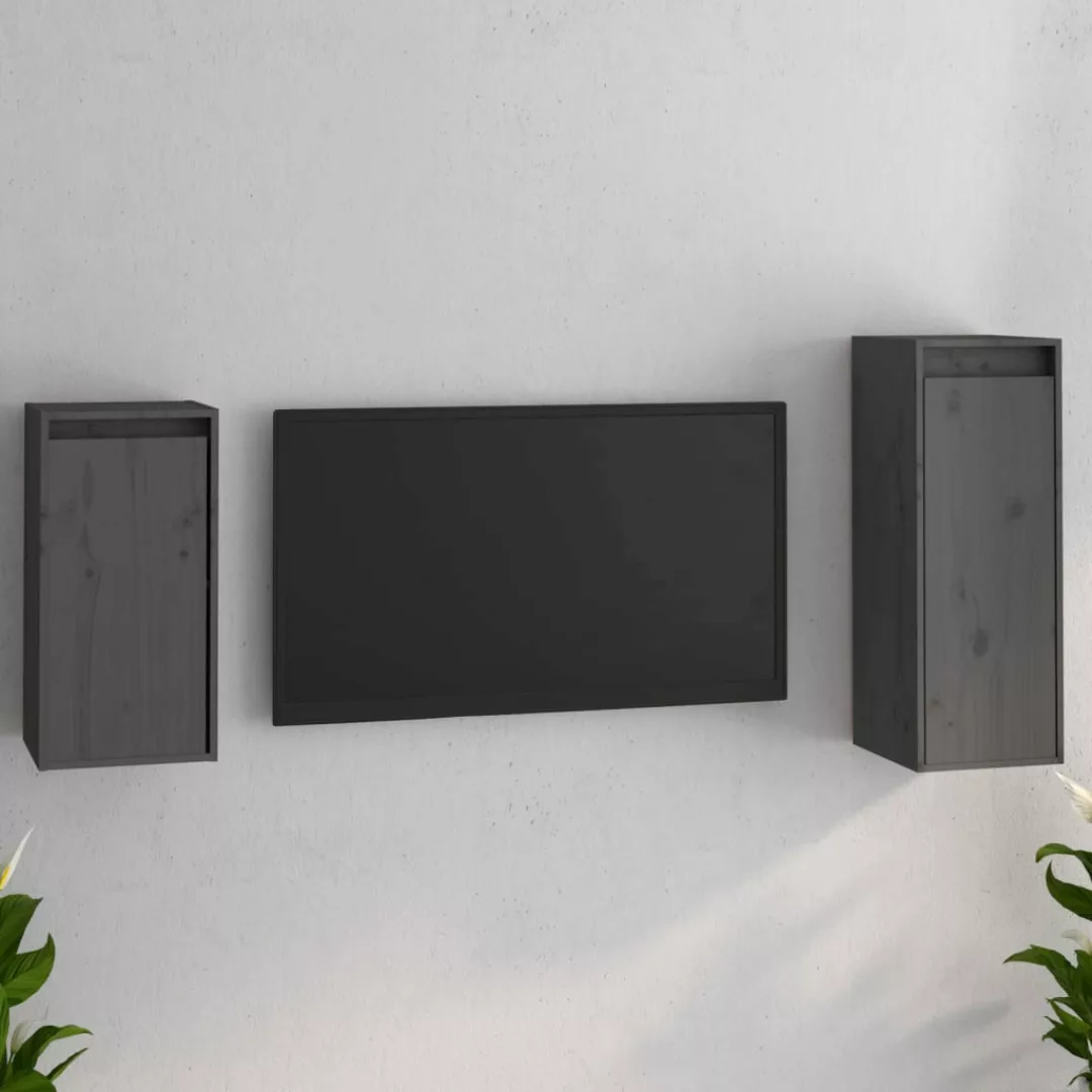 vidaXL TV-Schrank TV-Schränke 2 Stk Grau Massivholz Kiefer Lowboard Lowboar günstig online kaufen