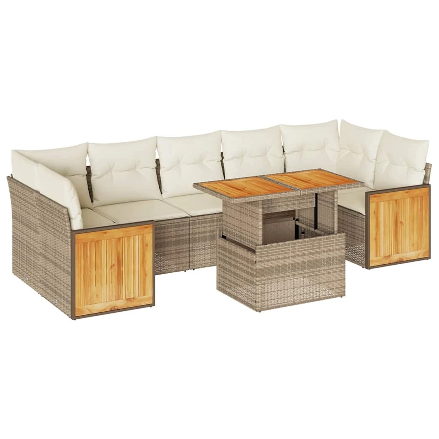 vidaXL 8-Tlg Garten-Sofagarnitur mit Kissen Beige Poly Rattan Akazie 332768 günstig online kaufen