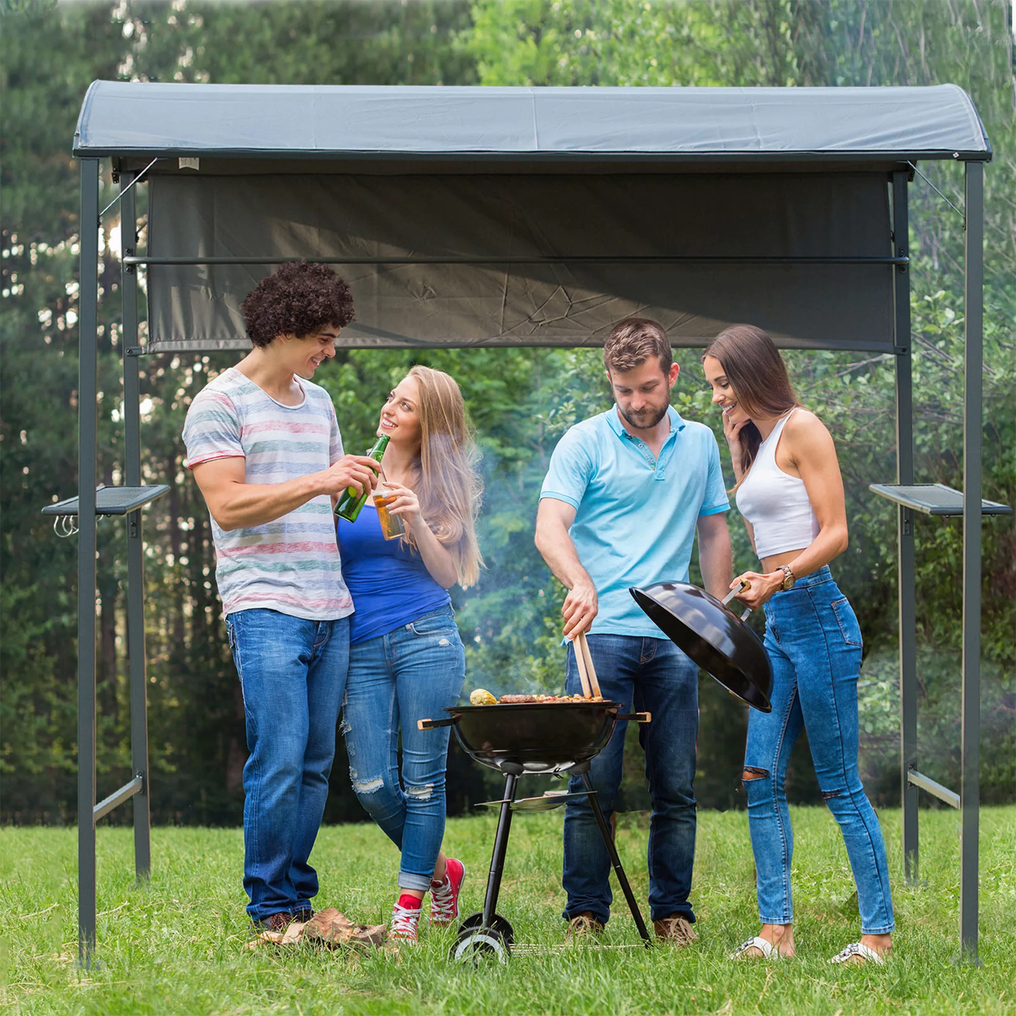 Outsunny Grillpavillon BBQ-Pavillon mit Flammschutzdach, 2 Ablagen, Polyest günstig online kaufen