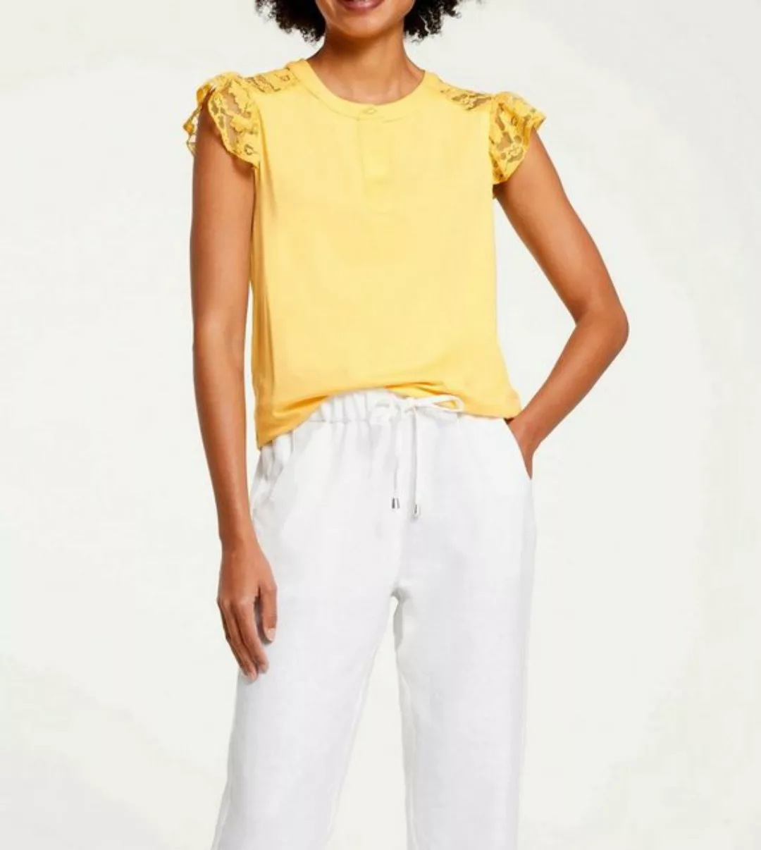 heine Rundhalsshirt LINEA TESINI Damen Designer-Shirt m. Spitze, gelb günstig online kaufen