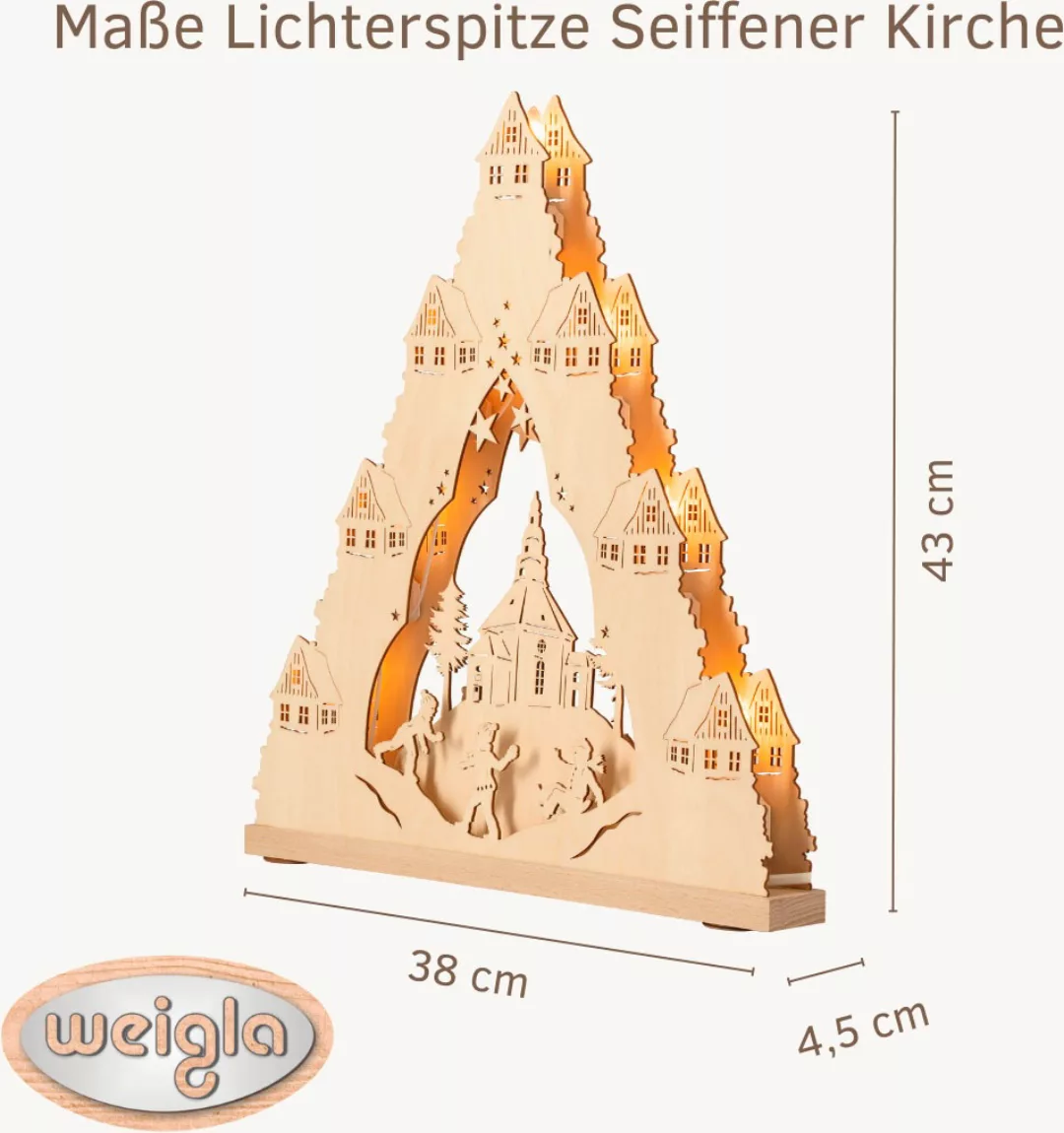 Weigla LED Schwibbogen »Seiffener Kirche, Lichterspitze aus Holz, NATUR«, E günstig online kaufen