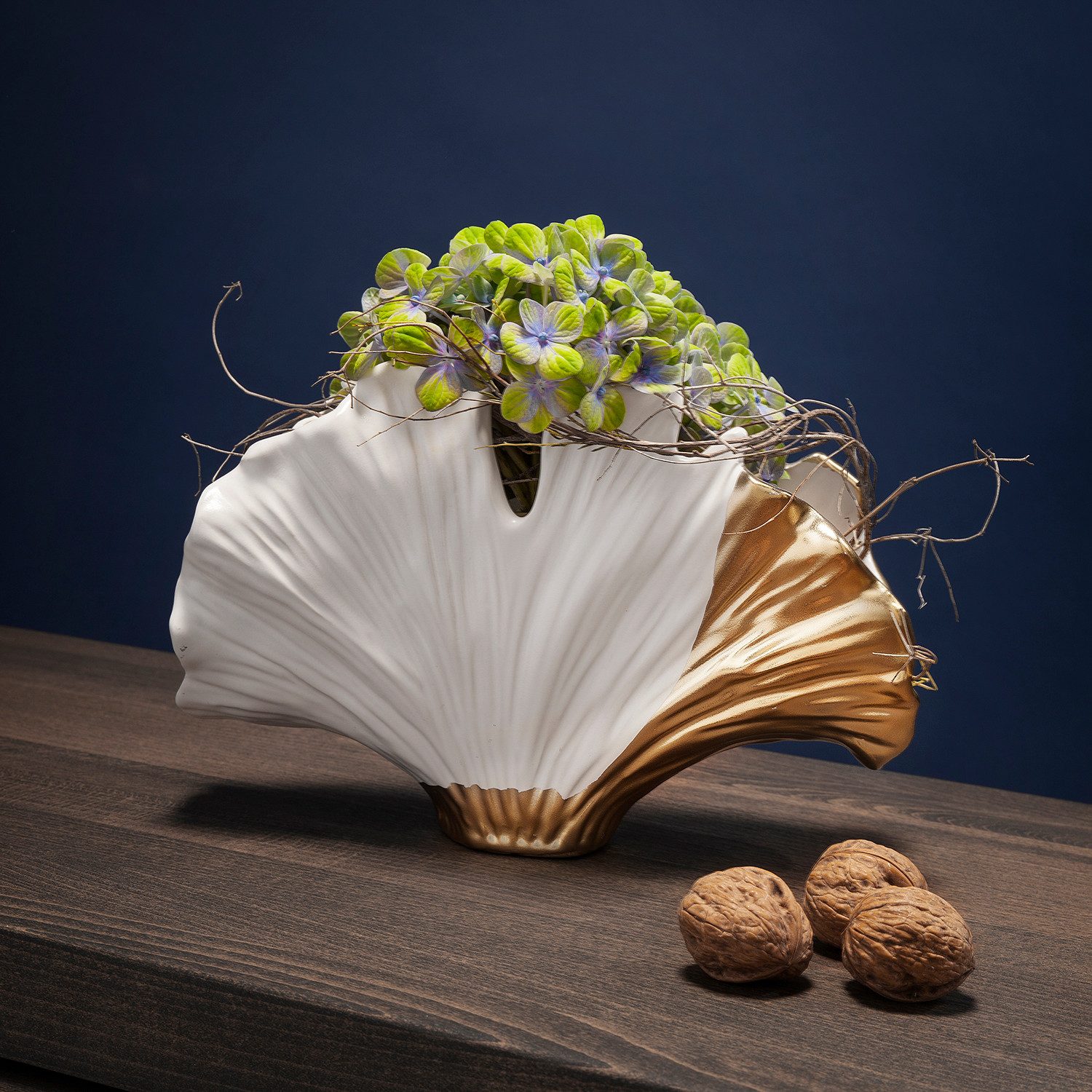 KARE Vase Ginkgo Elegance, Höhe 18 cm, Steinzeug, weiß, gold günstig online kaufen
