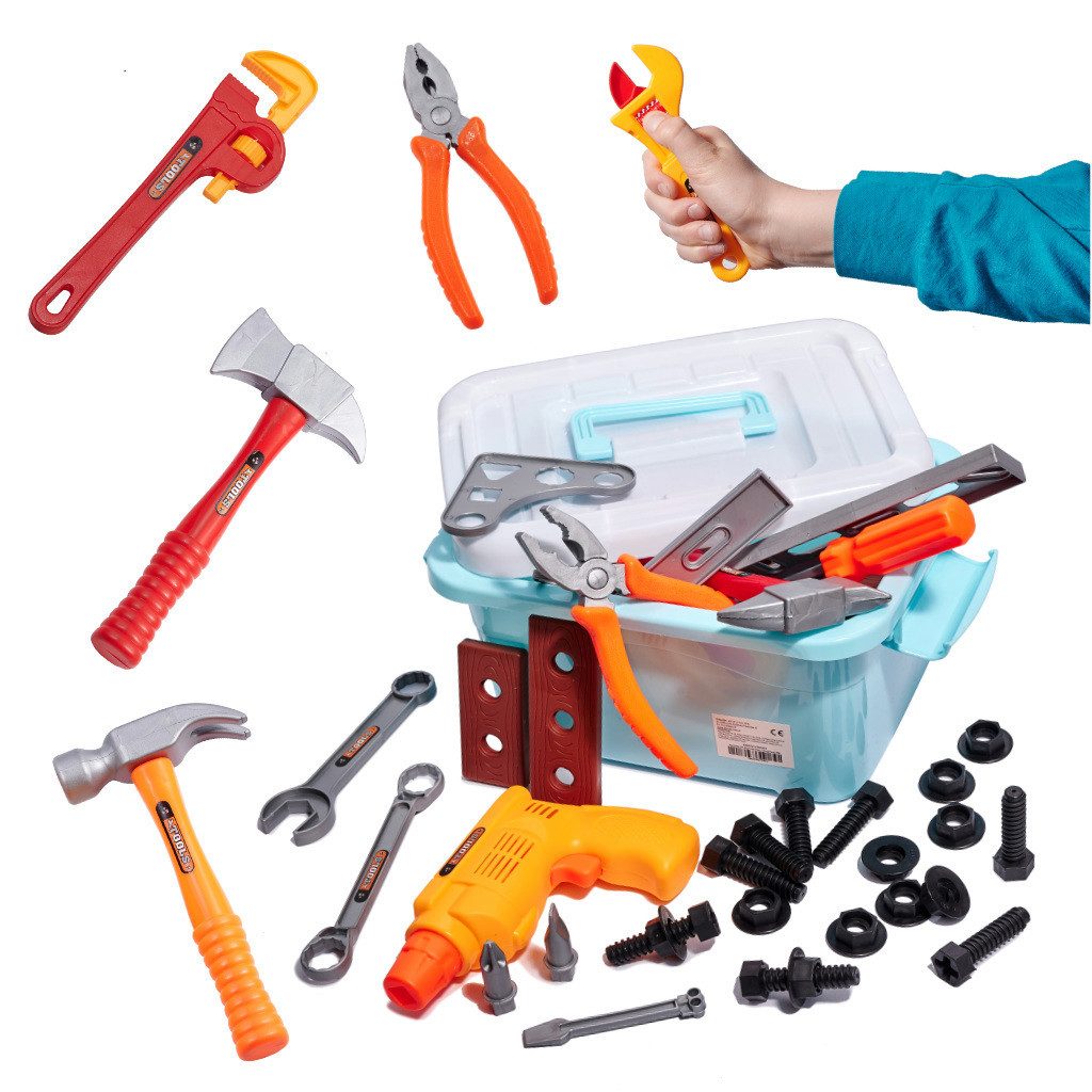 Ikonka Kinder-Werkzeug-Set Kinder-Werkzeugset 48-teilig Handwerker-Spielzeu günstig online kaufen