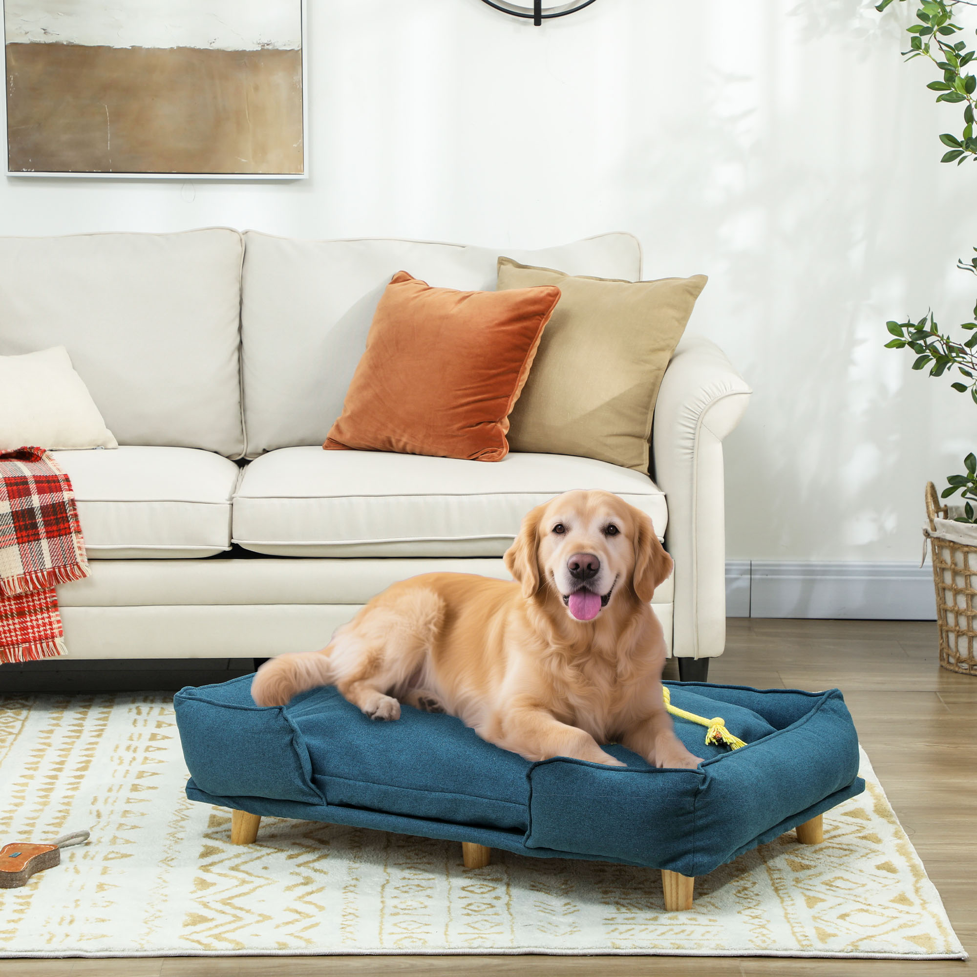 PawHut Hundebett Hundekissen Hundekörbchen Hundesofa Holzbeine, Polyester, günstig online kaufen