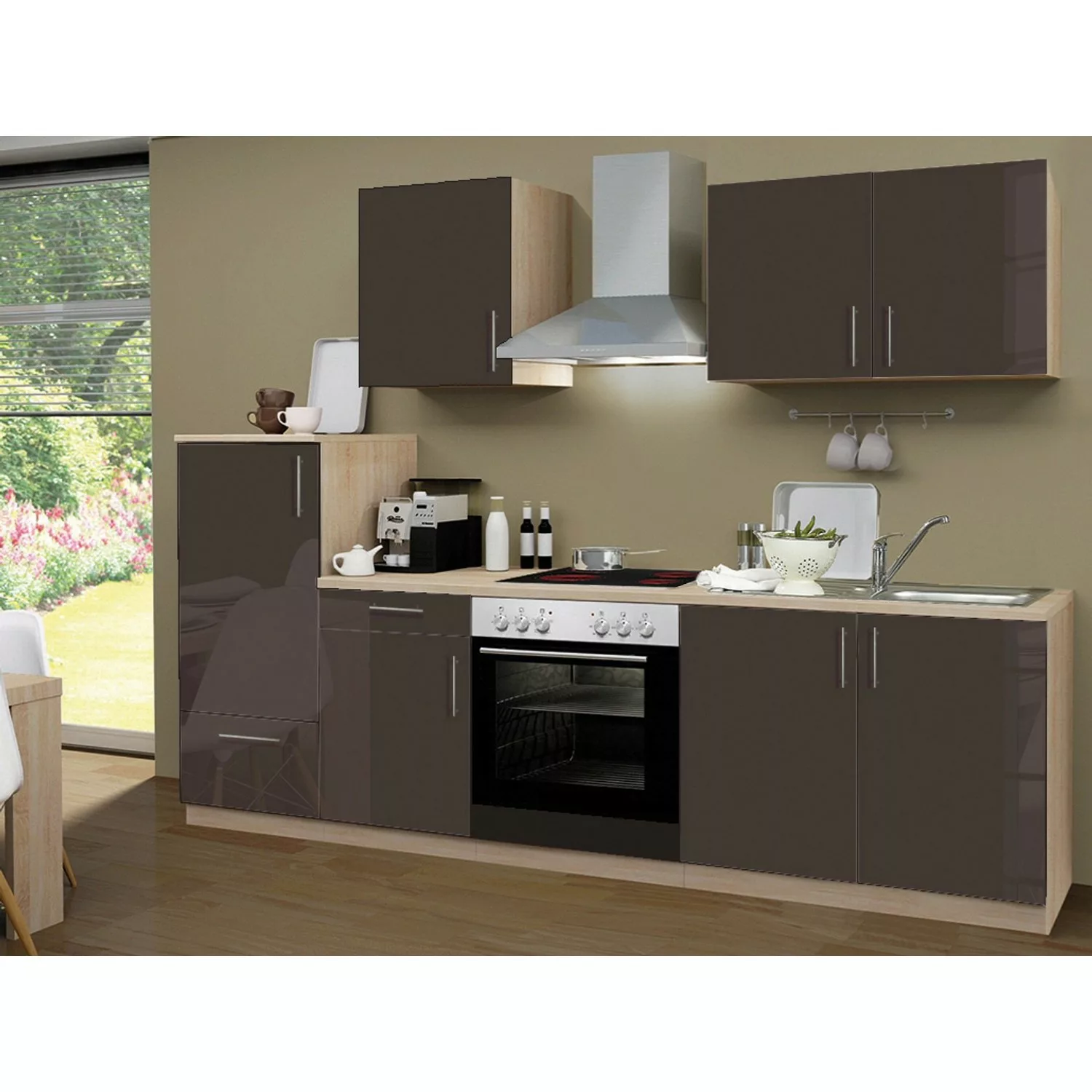 Menke Küchenzeile Premium 270 cm Lava Hochglanz-Sonoma Eiche Nachbildung günstig online kaufen