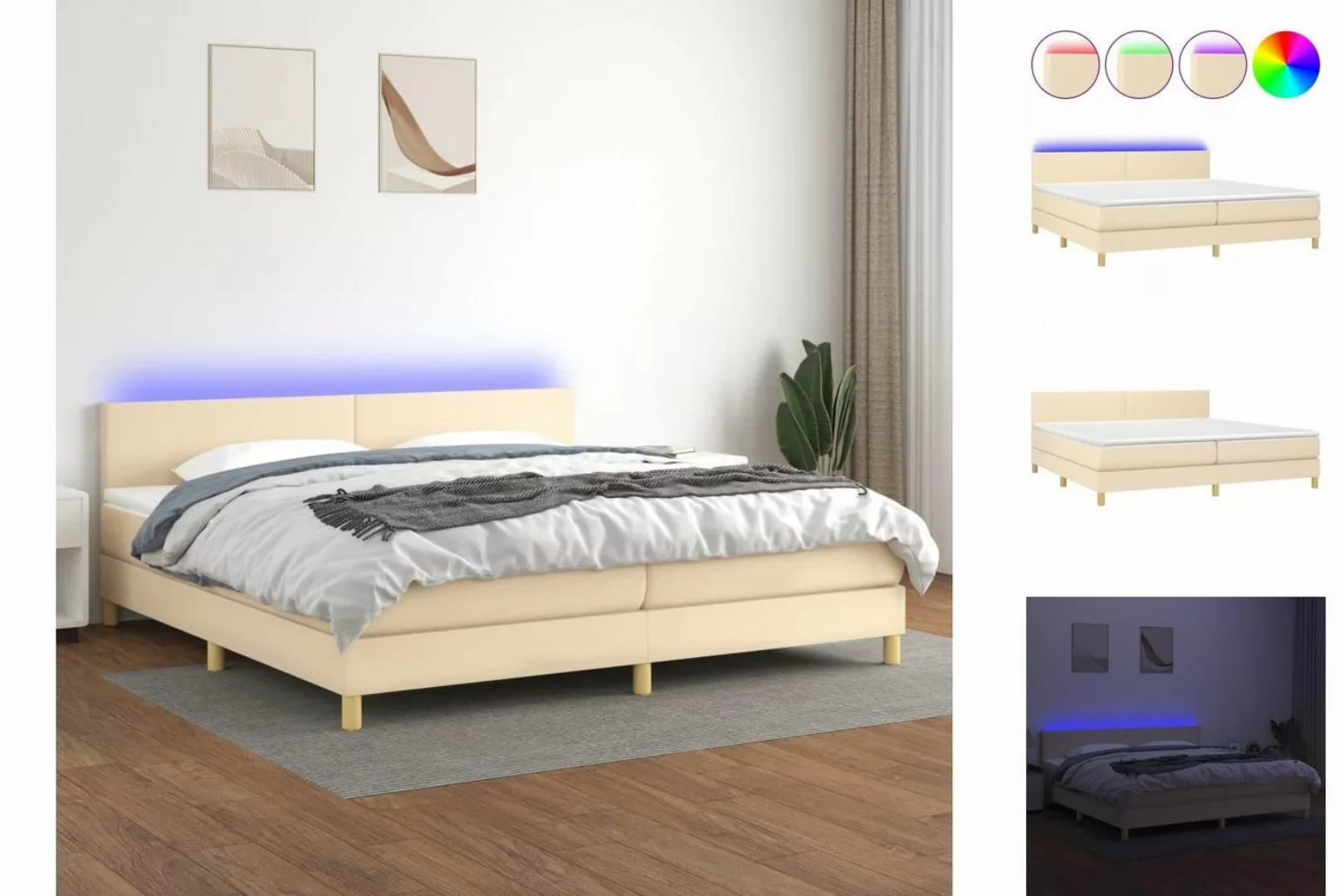 vidaXL Boxspringbett Boxspringbett mit Matratze LED Creme 200x200 cm Stoff günstig online kaufen