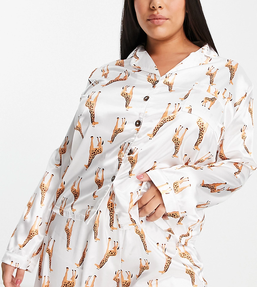 Night Plus – Satin-Pyjama mit Giraffen-Print-Weiß günstig online kaufen