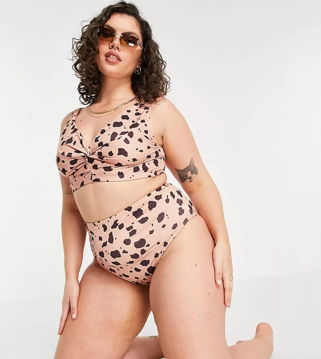 ASOS DESIGN Curve – Recycled – Bikiniunterteil mit hohem Bund, hohem Beinau günstig online kaufen