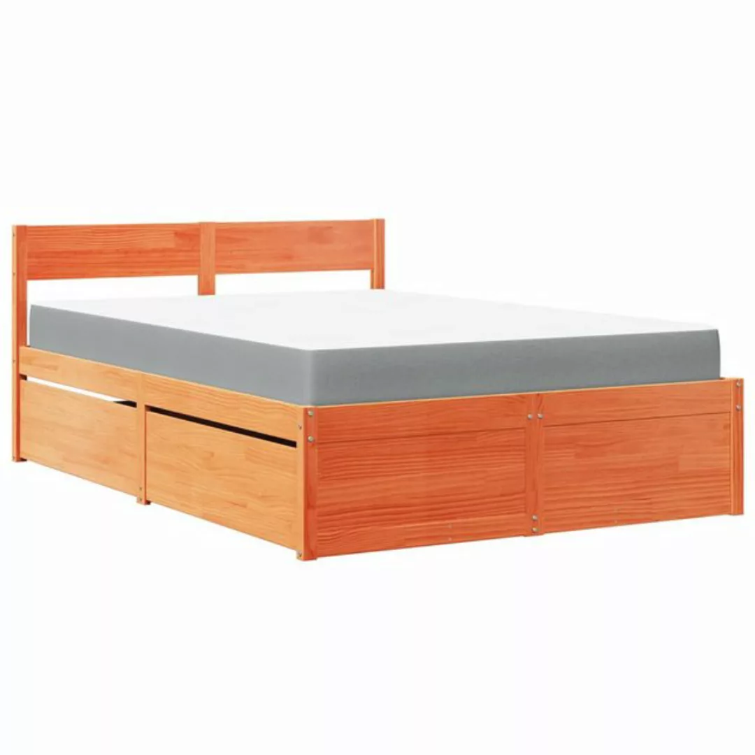 vidaXL Bett Bett mit Schubladen und Matratze Wachsbraun 140x190 Massivholz günstig online kaufen