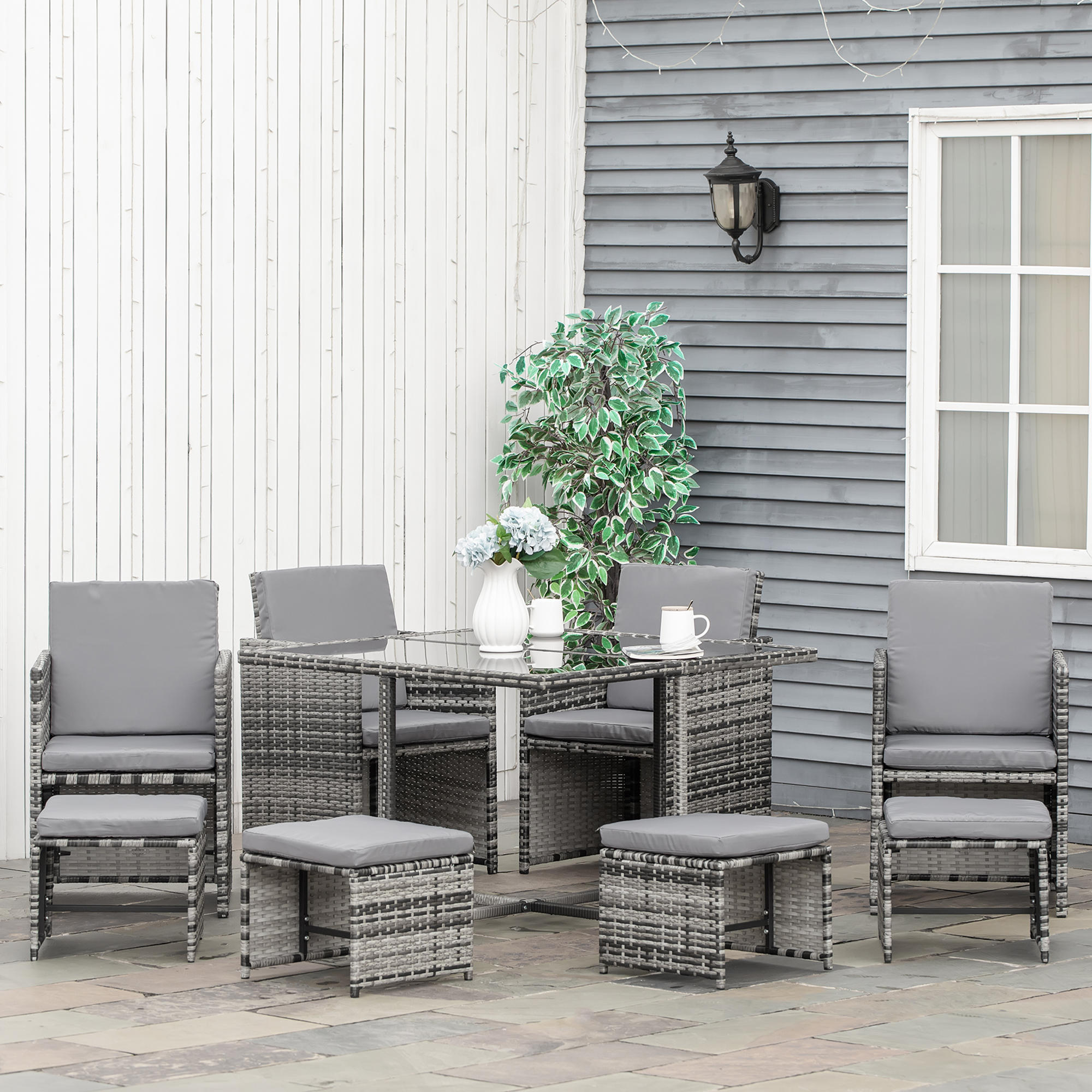 Outsunny Sitzgruppe für 8 Personen Polyrattan Gartenset Sitzgarnitur inkl. günstig online kaufen