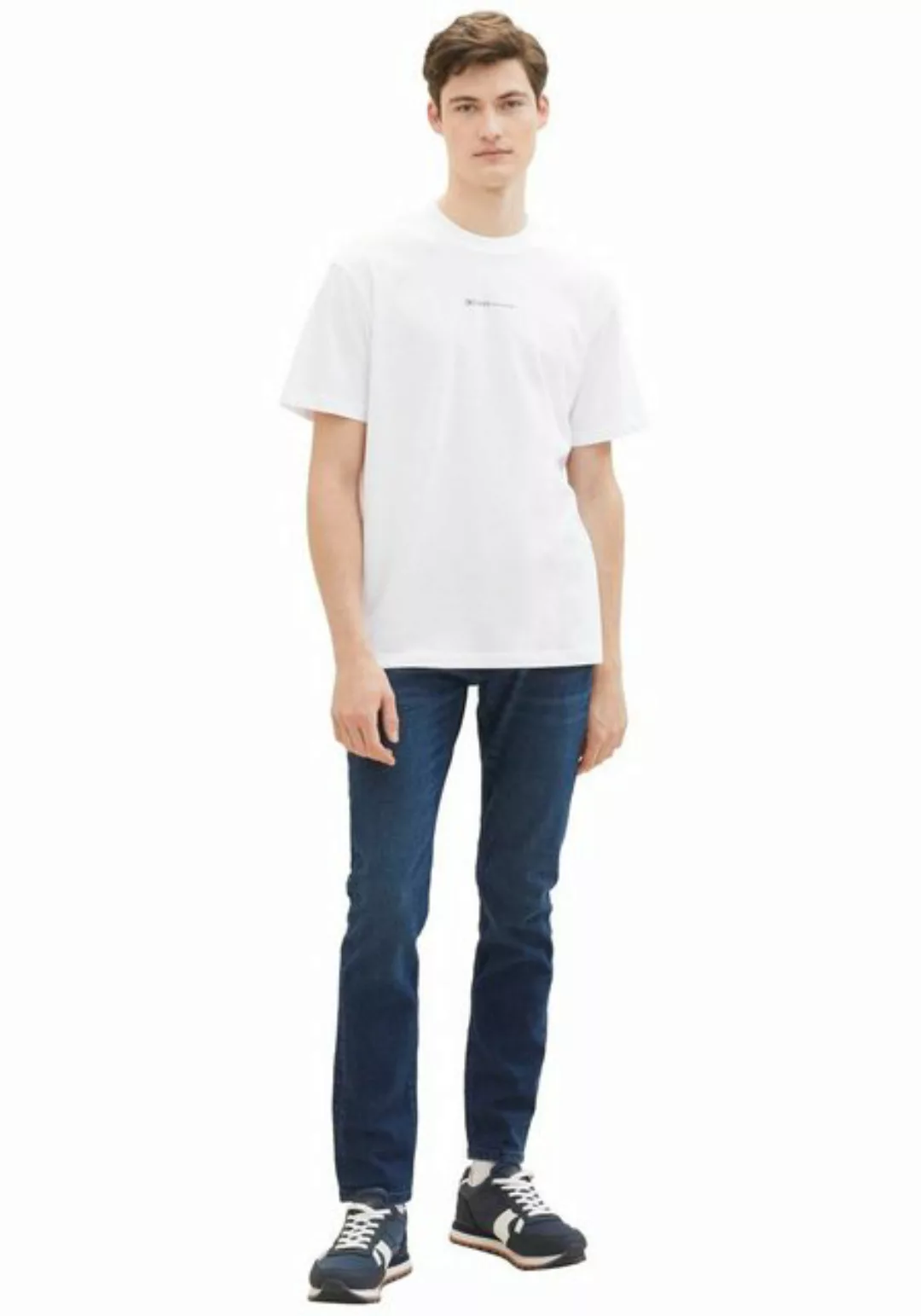 TOM TAILOR Denim Rundhalsshirt mit Logo-Print und aus reiner Baumwolle günstig online kaufen