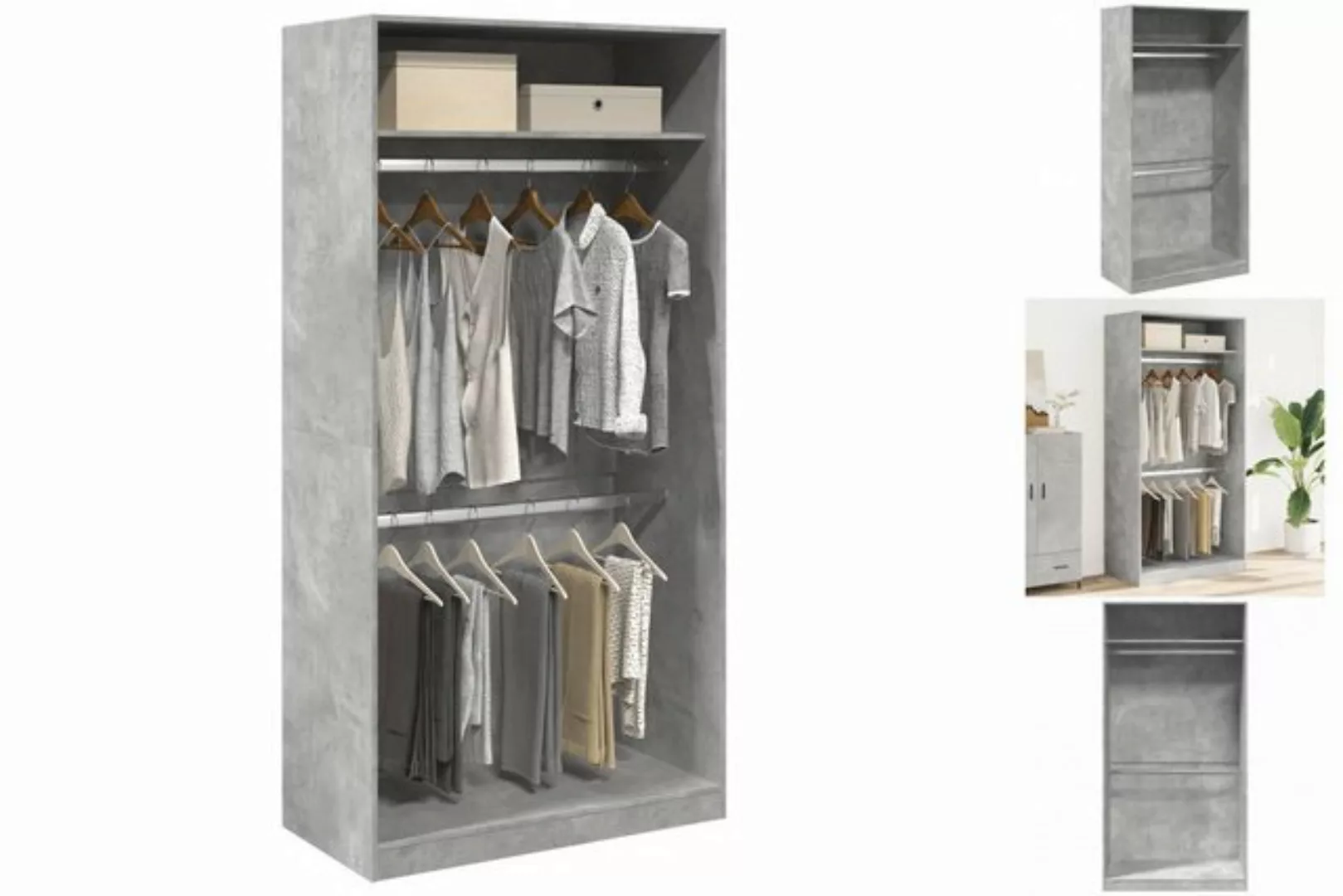 vidaXL Kleiderschrank Kleiderschrank Betongrau 100x50x200 cm Holzwerkstoff günstig online kaufen