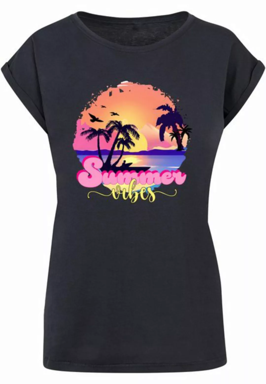 Merchcode T-Shirt Merchcode Damen Ladies Summer Vibes Sunset Extended Shoul günstig online kaufen