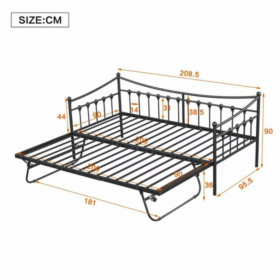 Flieks Metallbett, Tagesbett Kinderbett Einzelbett mit Ausziehbett 90x200cm günstig online kaufen