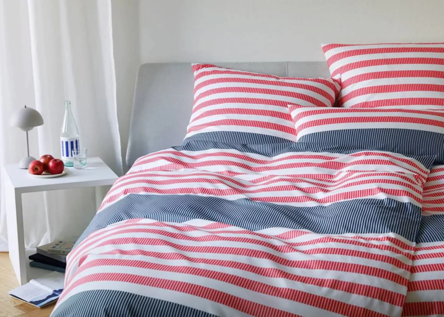 Elegante Interlock Jersey Bettwäsche Summerstripe 3567-2 Rot 135x200 günstig online kaufen