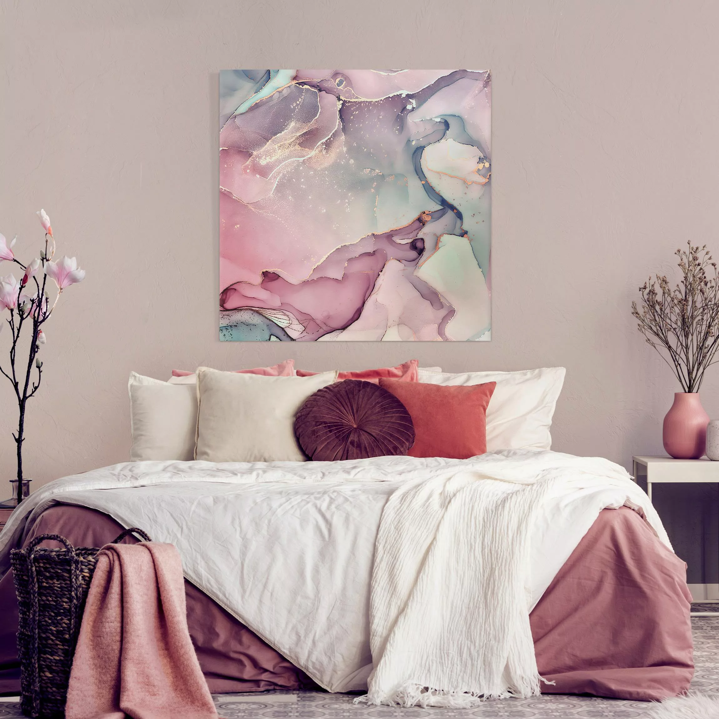 Leinwandbild Aquarell Pastell Rosa mit Gold günstig online kaufen