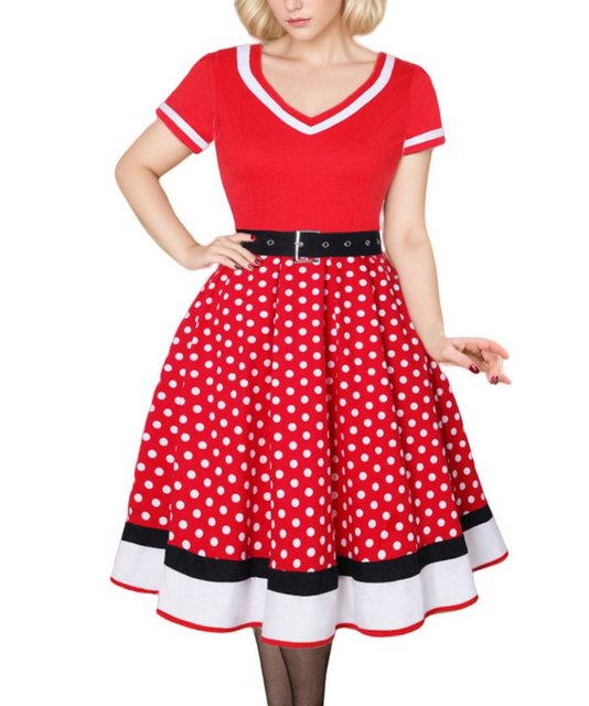 B.X Druckkleid Damen Polka Dot Vintage Cinch Taille Kleid Gürtel Partykleid günstig online kaufen