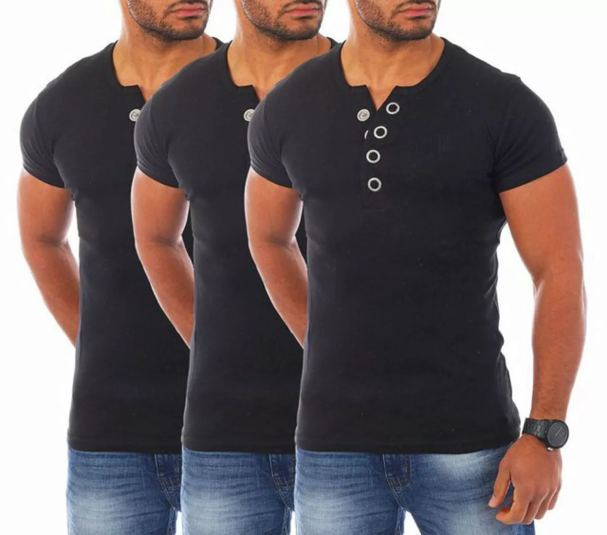 Young & Rich T-Shirt Herren basic fein gerippt mit trendigen extra großen K günstig online kaufen