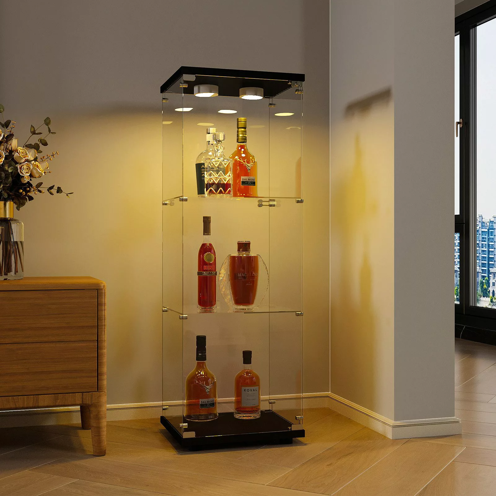 FUROKOY Glasvitrine Vitrinenschrank mit Glastüren Beleuchtung günstig online kaufen