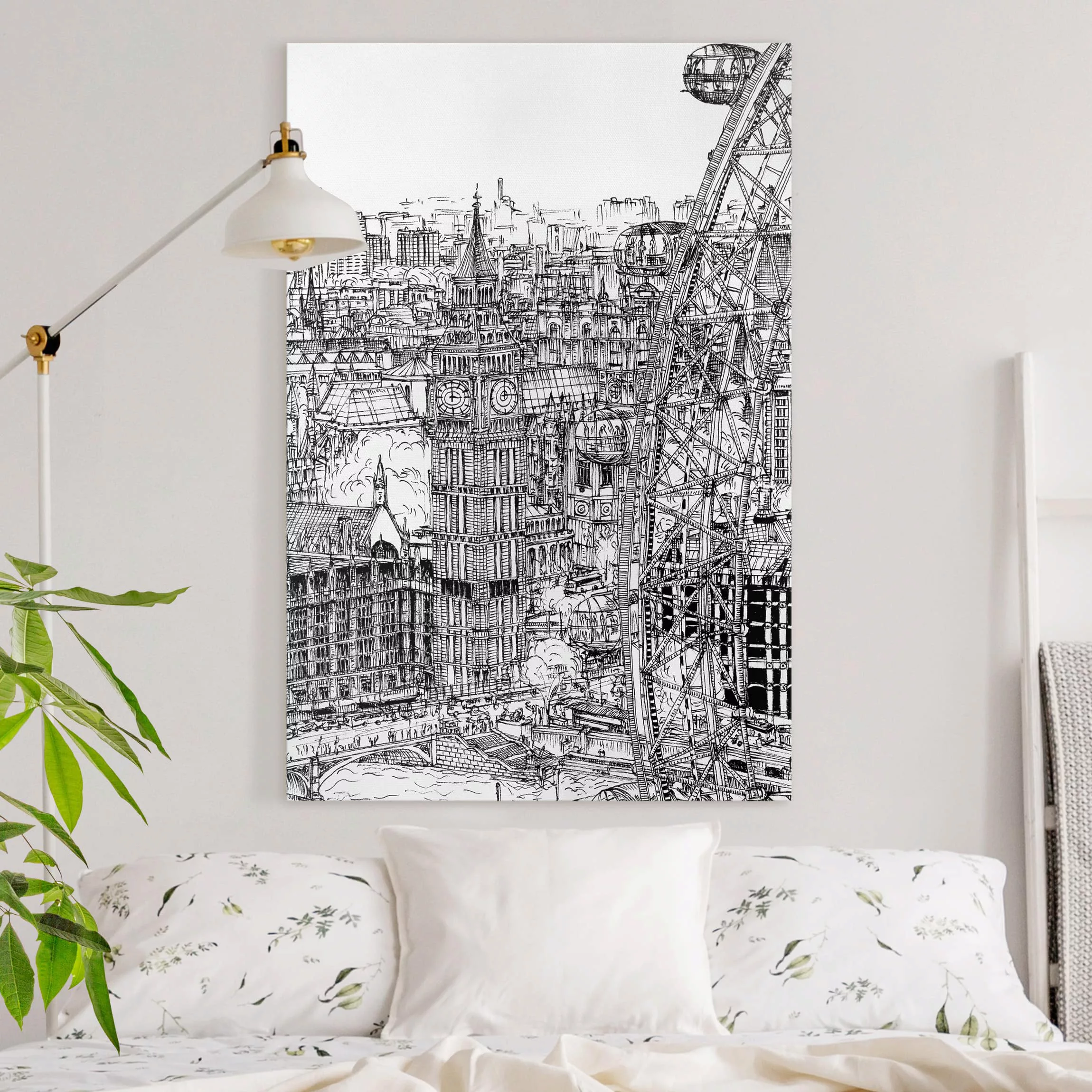 Leinwandbild Architektur & Skyline - Hochformat Stadtstudie - London Eye günstig online kaufen