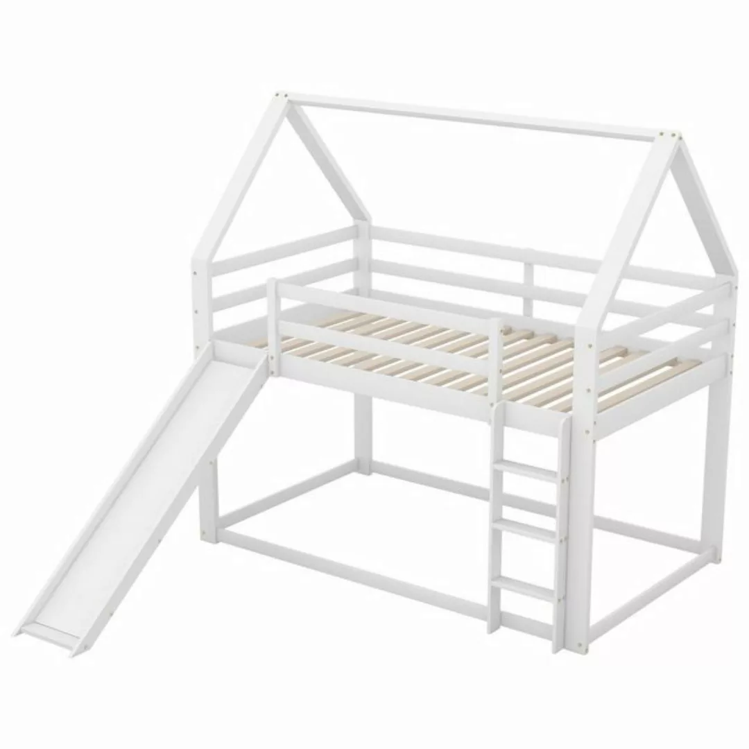 OKWISH Polsterbett Hausbett Etagenbett (Weiß, 90x200cm, mit Rutsche und Lei günstig online kaufen