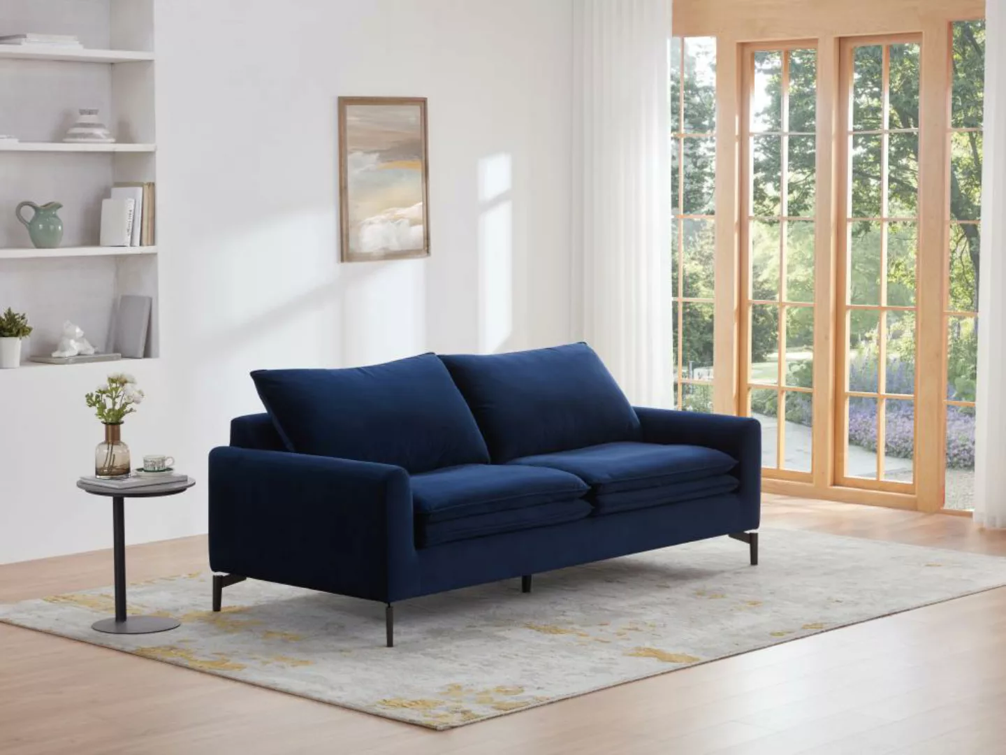 Sofa 3-Sitzer - Samt - Dunkelblau - ISENA günstig online kaufen