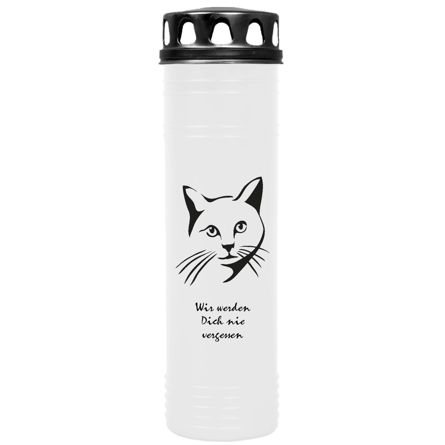 HS Candle Grabkerze Weiß 170h Deckel Schwarz Katze 3 günstig online kaufen