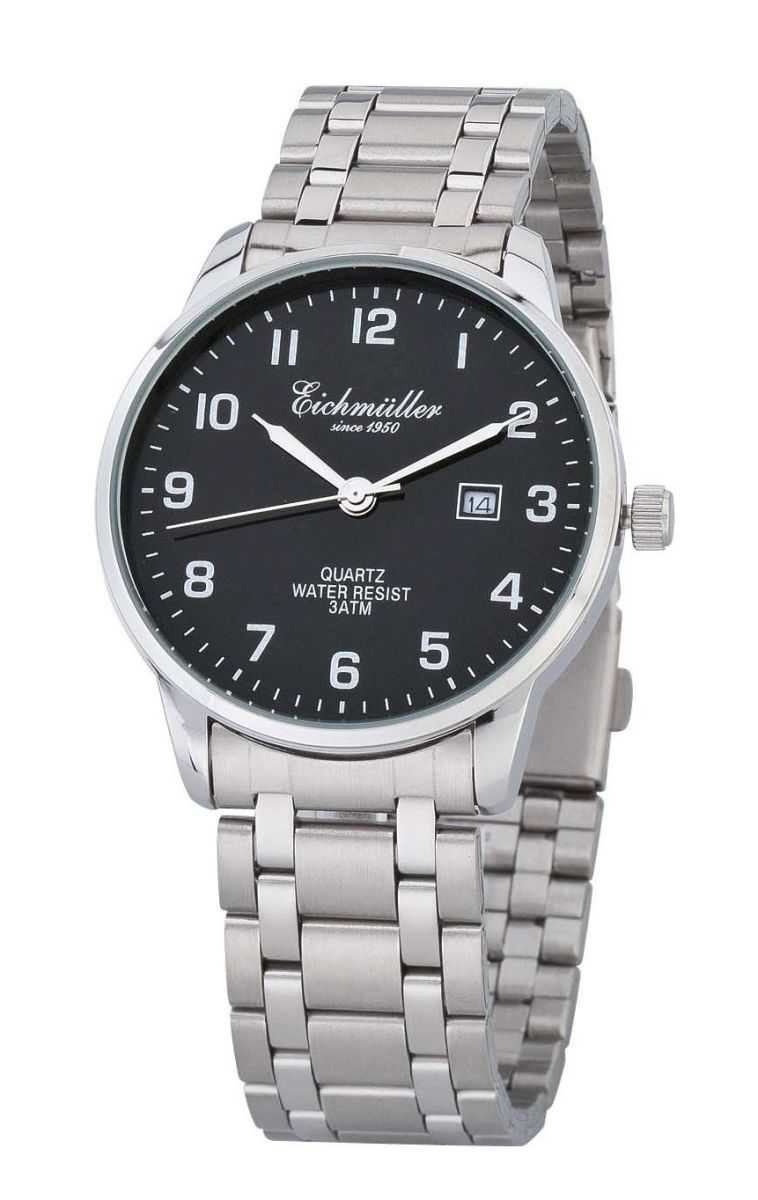 Eichmüller Quarzuhr Herrenuhr silberfarben, schwarzes Zifferblatt, günstig online kaufen